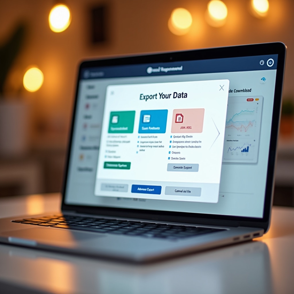 Computer screen showing data export interface with multiple format options and download buttons