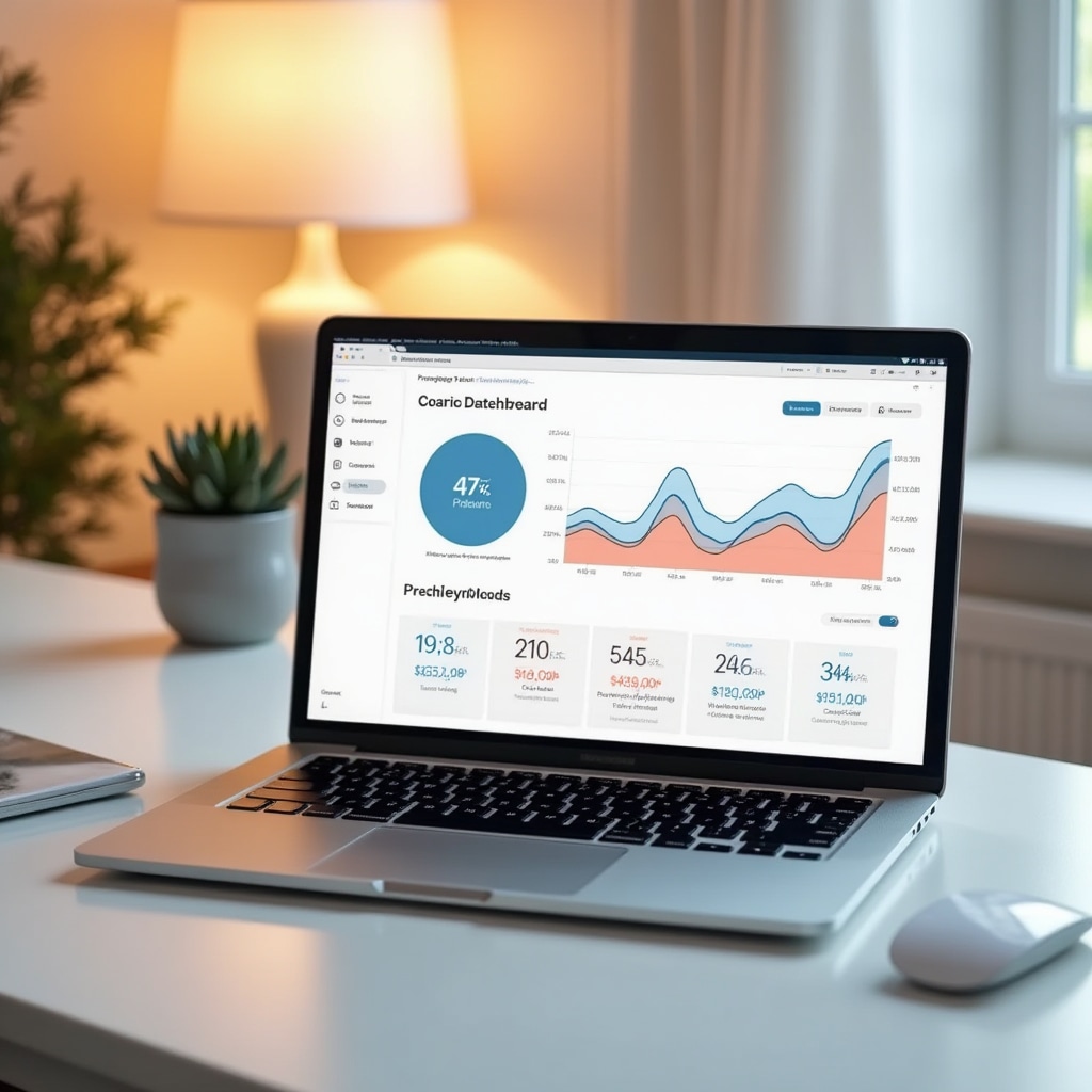Clean data visualization interface showing charts and graphs on computer screen