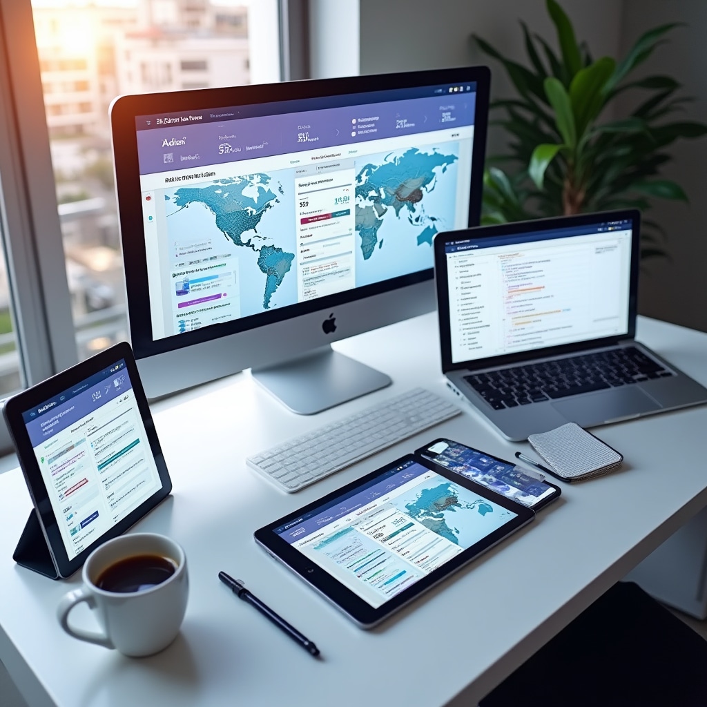 Multiple screens showing different data visualization formats and export options